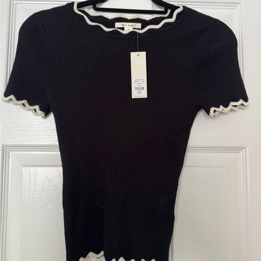 Black and White Scalloped Knit Top